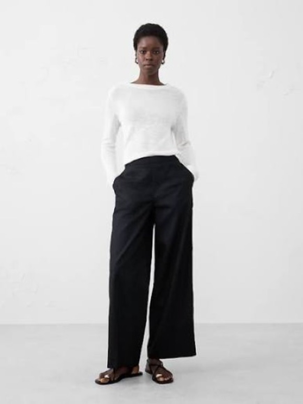 NWT Banana Republic Hayden Wide Leg Linen Blend Pull On Pant // Black